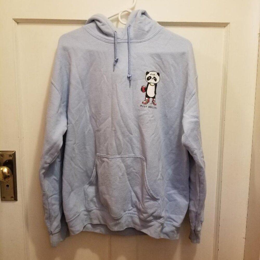 Riot Society light blue panda hoodie